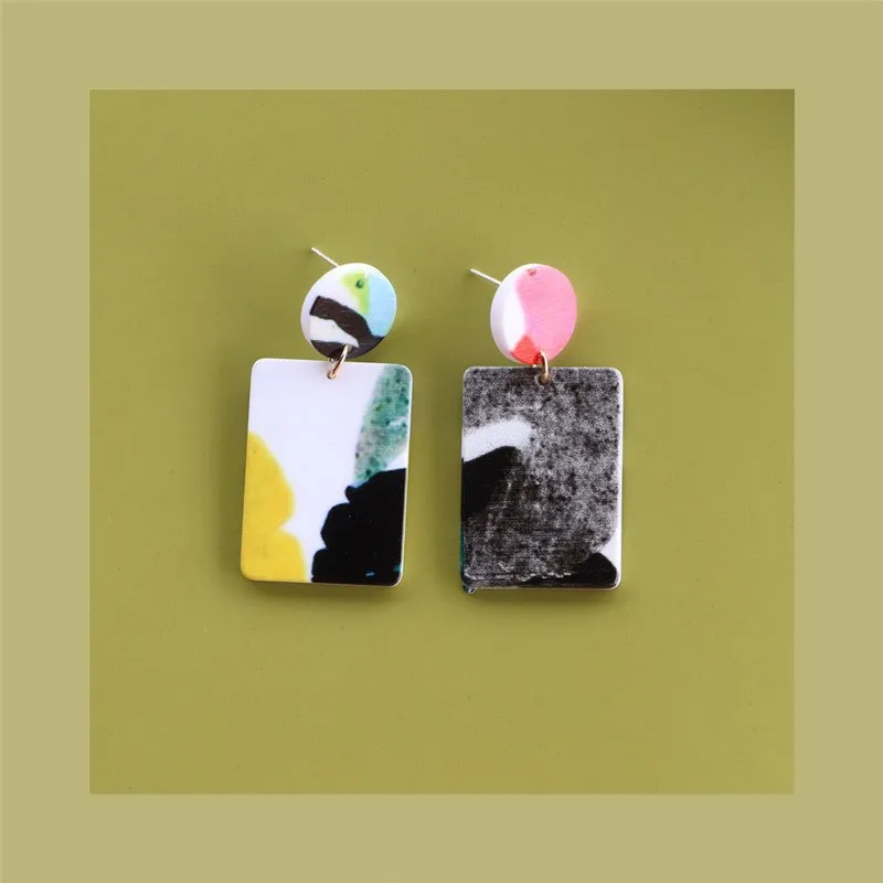 Креативные цветные акриловые серьги Graffito для женщин квадратные с аэрозольной