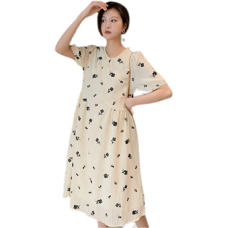 

5928# Vintage Summer Korean Fashion Maternity Long Dress Elegant A Line Loose Clothes for Pregnant Women Pregnancy