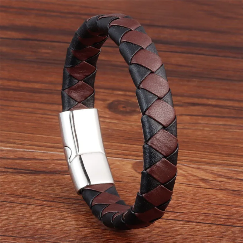 Женский черный коричневый браслет из натуральной кожи для мужчин плетеный
