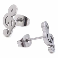 stainless steel music note stud earrings women men jewelry gift ear piercing earring
