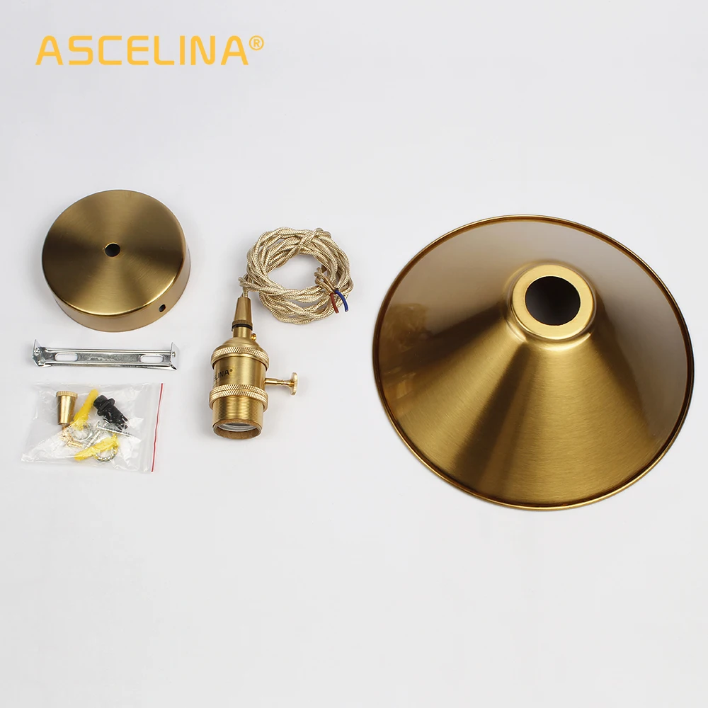 ASCELINA Pendant Lights Vintage E27 Head Pendant Lamp With Plug Golden Color Led Pendant Lamp For Living Room