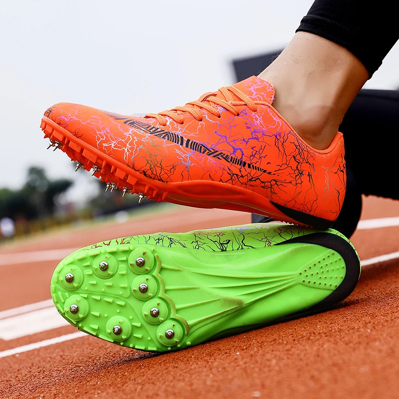 

Unisex Track & Field Schoenen Pu Spikes Sneakers Voor Running Non Slip Atletiek Spikes Voor Running Goud Zilver Nagels Schoenen