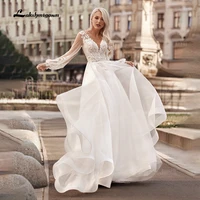 boho princess a line wedding dresses v neck longue long lantern sleeve robe de soiree simple beach wedding gown vestidos de noiv