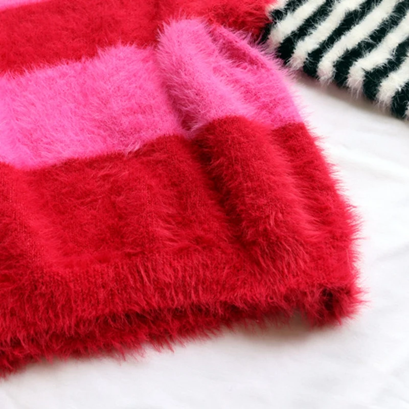 

Stripe Colorblock Knitted Long Sleeve Autumn Sweaters Women Preppy Style Jumpers Korean Fashion Crop Knitwear