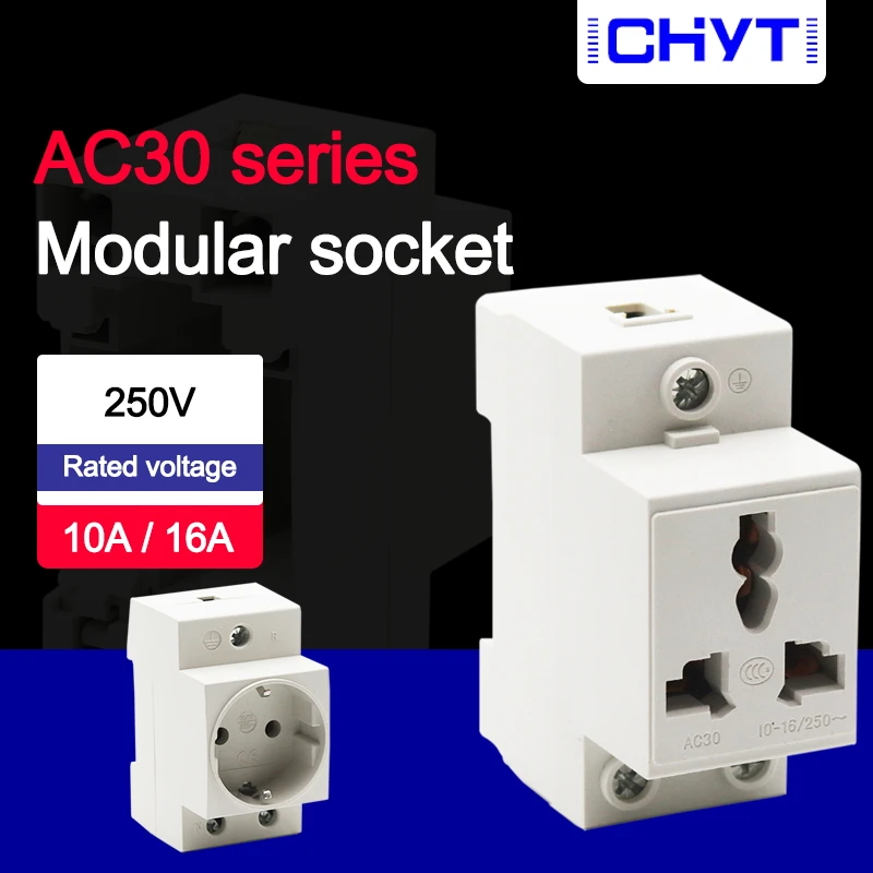 

EU type 35mm DIN Rail Mount AC Power ac30 Modular Socket 10/16A 250V AU socket Connector