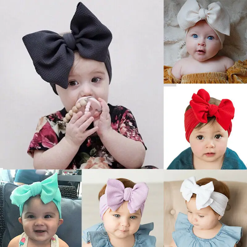 Коллекция Хэдбандов-турбанов с узлом из хлопка для девочек-малышек с бантами и рюшами, 11 цветов.