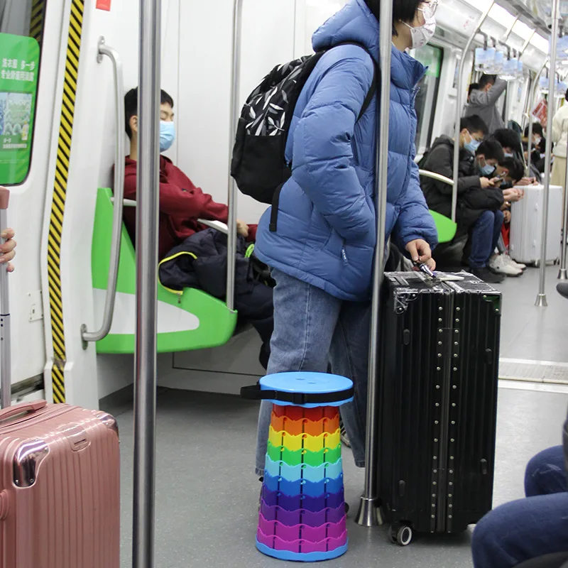 

Outdoor Folding Telescopic Stool Portable Fishing Stool Lined Up Stool Home Stool Rainbow Color Chair Adjustable Camping Chairs