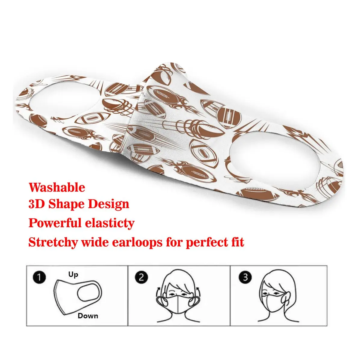 

Mouth Mask Retro Comicbook Style Flying Spinning Rugby Balls Dust Face Masks Cover Washable & Reusable for Adult Student Kids