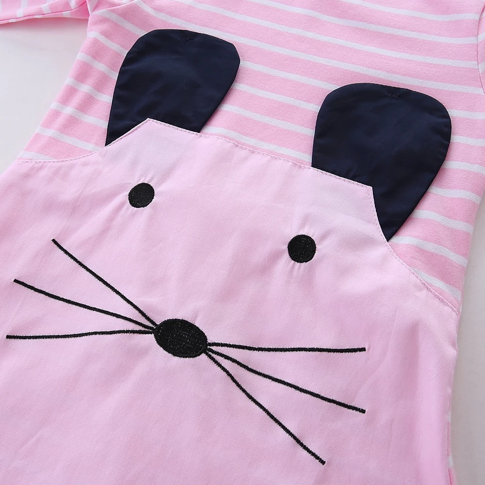 

LittleSpring Girls Striped Dresses Patchwork Mouse Long Sleeve Spring Autumn Cotton Dresses