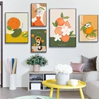 Современный постер с фруктами, настенная живопись, кошка, Оранжевый Холст, печатный постер, скандинавские настенные картины для гостиной, кухни, украшение