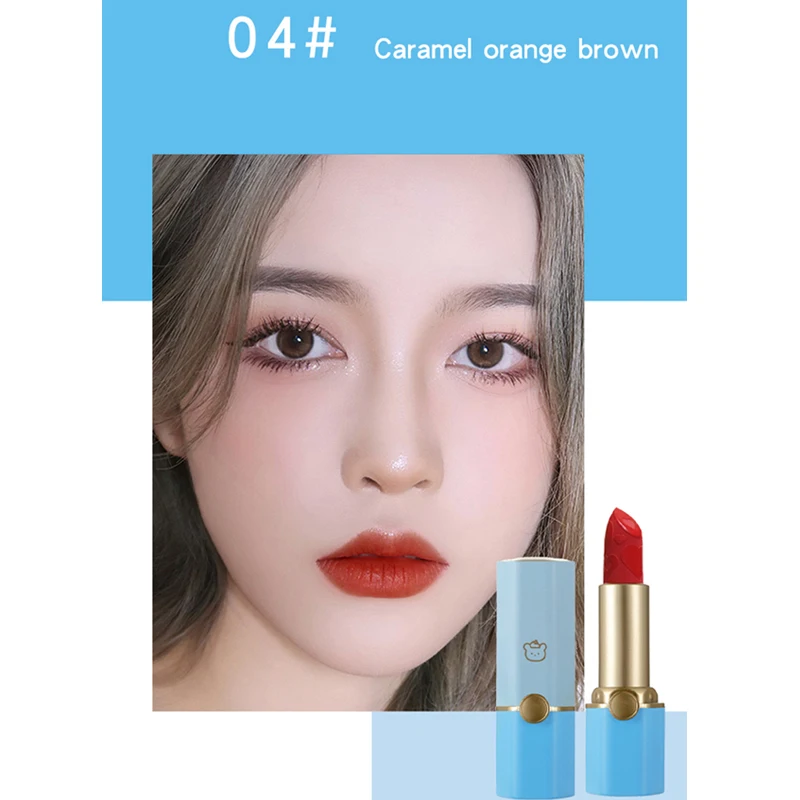 

5Pcs/Set Cute Bear Lipstick Trendy Matte Pearlescent Glitter Small Gold Diamond Moisturizing Set Women Beauty Maquillaje