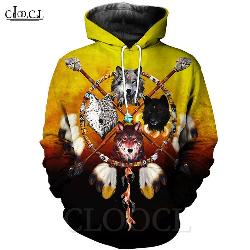 Толстовки с капюшоном и 3D принтом CLOOCL Native Indian Wolf толстовки на молнии для мужчин
