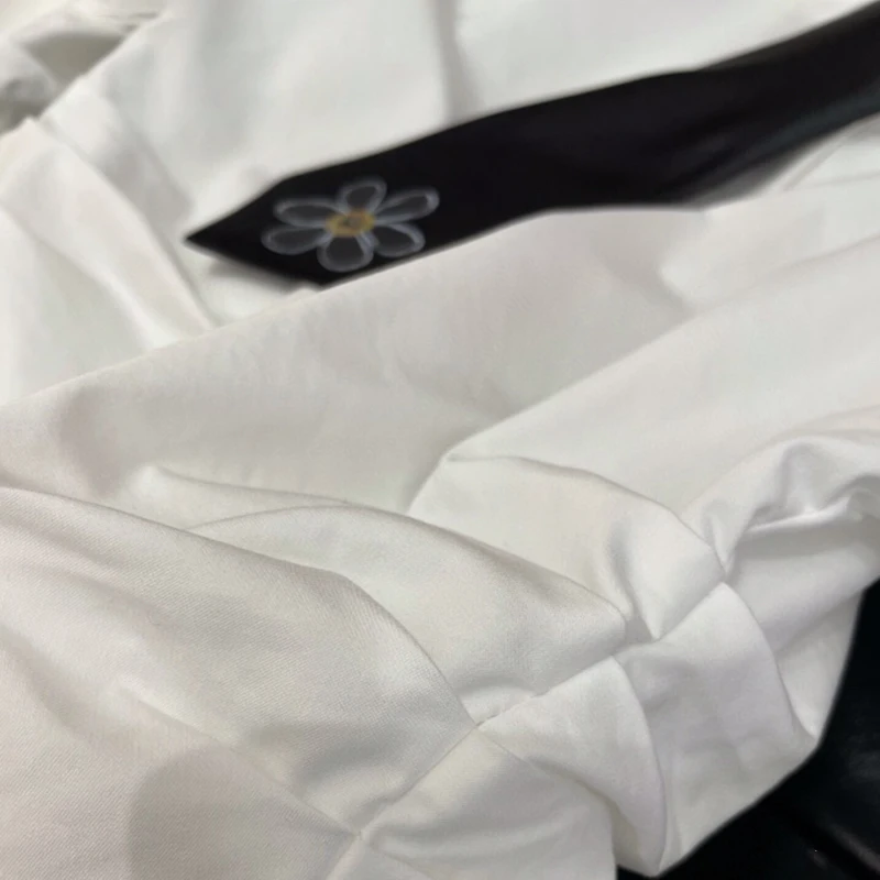 

TWOTWINSTYLE White Ruched Shirt For Women Lapel Long Sleeve Minimalist Casual Shirts Female Fashion New Clothing Spring Tide