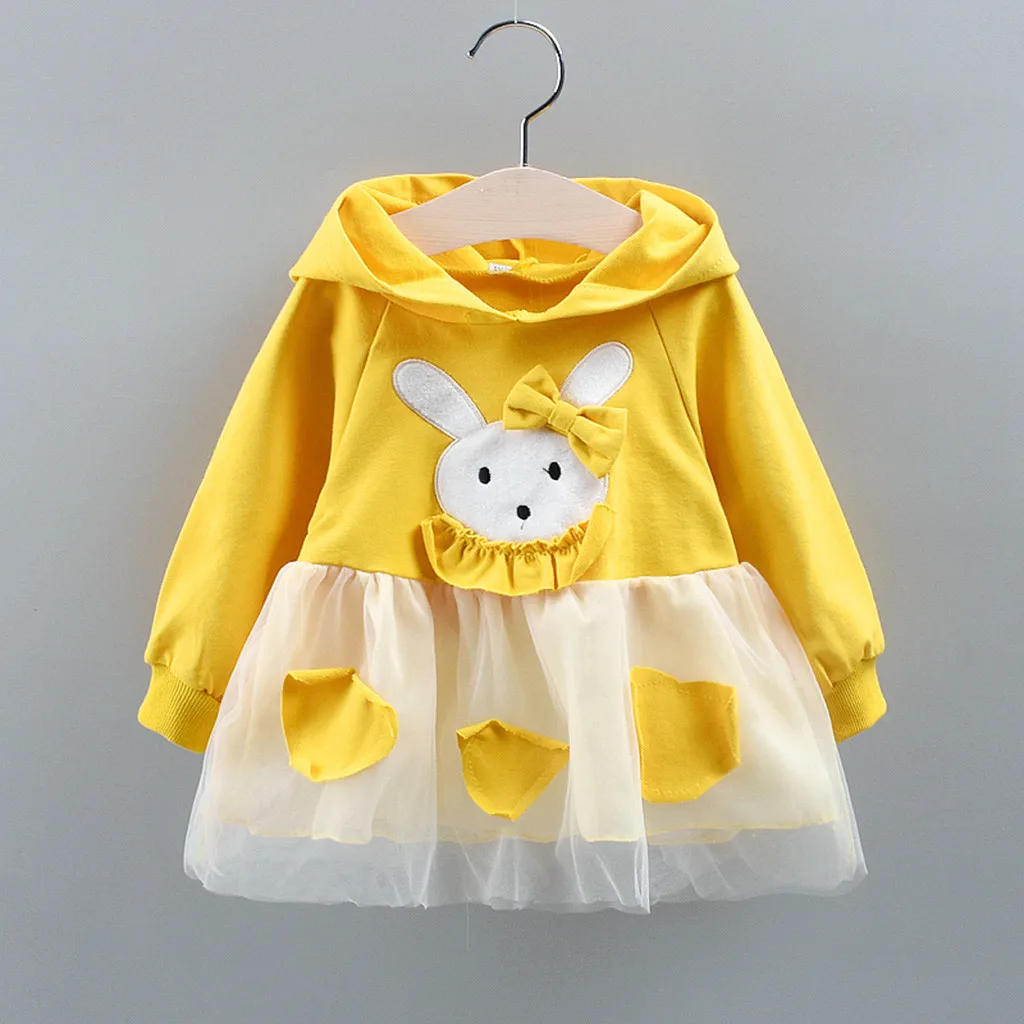 Kids Dresses For Girls Infant Baby Long Sleeve Cartoon Rabbit Princess Hoodie Tulle Dresse Clothes Meisjes Jurk 3M-18M | Детская одежда