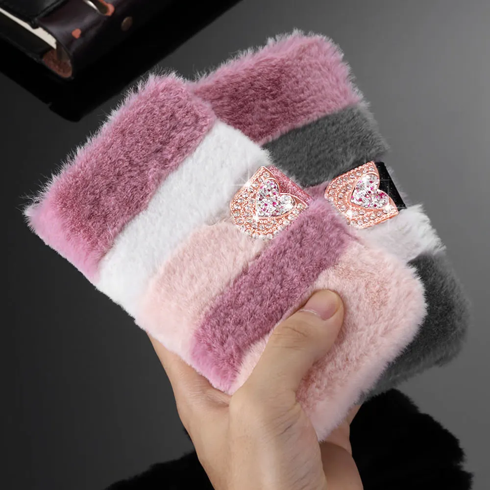 Luxury Crystal Diamond Fur Case for IPhone 12 11 Pro Max Xr X Xs 6 6S Plus 7 8 5 5S SE2020 Leather Flip Wallet Fluffy Cover | Мобильные
