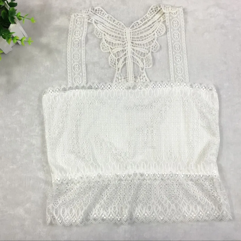 Женская майка с бабочкой на спине сексуальный однотонный кружевной топ дышащая