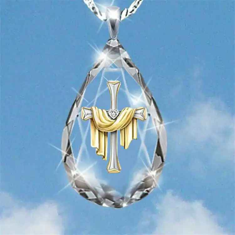 

Men's Women's Jesus Pattern Drop Shape Crystal Cross Pendant Necklace Sliding Crystal Necklace Accessories Party Jewelry