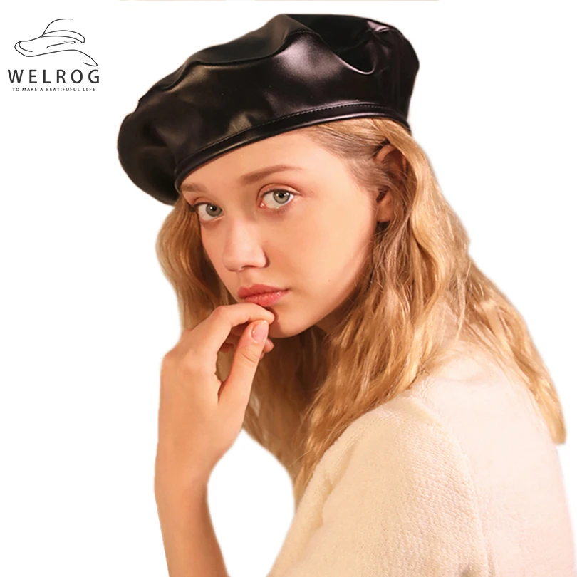 WELROG Корея для женщин из искусственной кожи Восьмиугольные шапочки Newsboy кепки