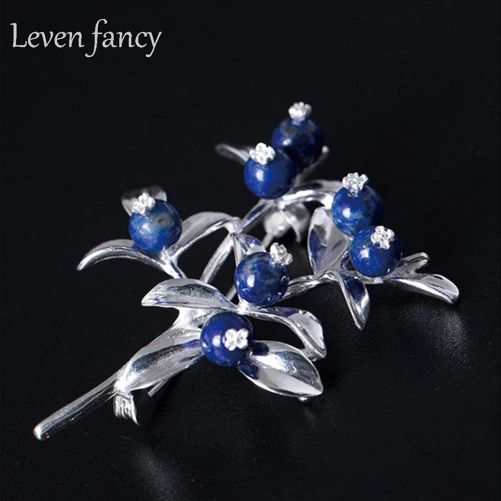 Girls New Lapis Lazuli Blue Gemstone Brooch 925 Sterling Silver Flower Pin Clip Women Jewelry Fashionable Fine Jewellery | Украшения и