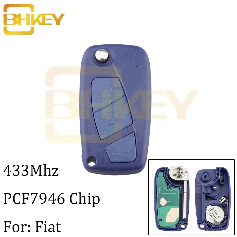 Blue Remote key BHKEY 3 кнопки дистанционного ключа автомобиля для Fiat 433 МГц ID46/PCF7946 чип для Fiat 500 панда идея Punto Stilo Ducato ключи автомобиля - Цвет: Blue Remote key