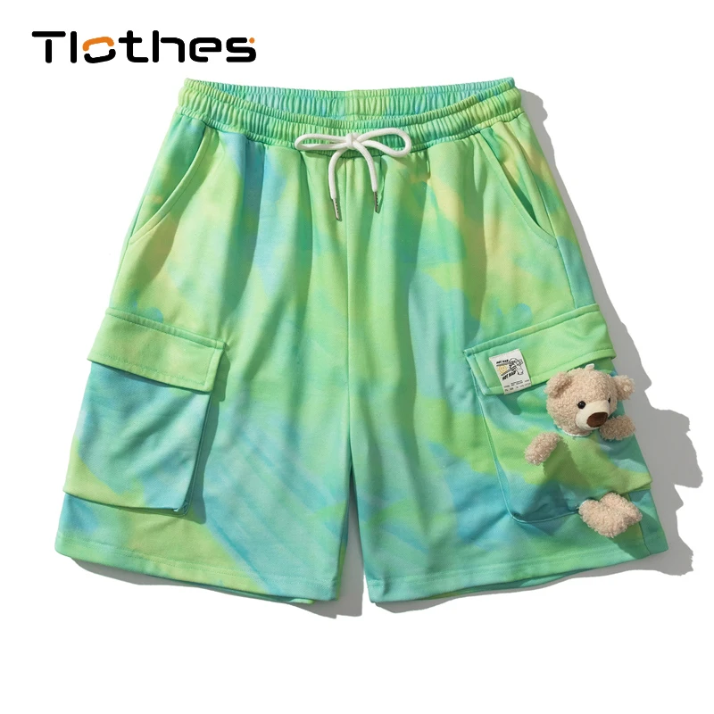 

Summer Running Shorts Men Drawstring Cotton Cargo Pants Sports Shorts Outdoor Fitness Loose Tie Dye Skateboard Shorts Casual