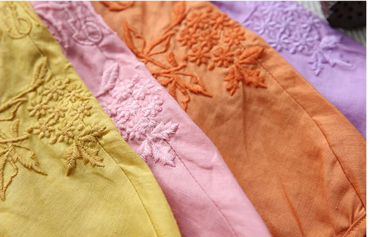 Женская свободная льняная блузка с вышивкой рубашки рукавом до локтя 4xl