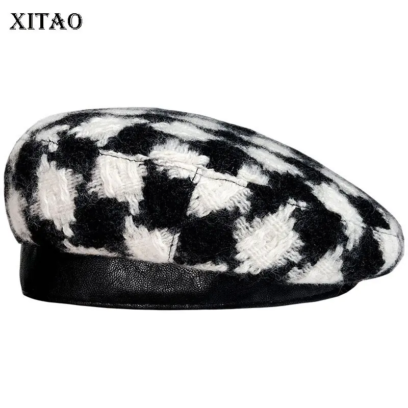 

Женский кожаный берет XITAO, осенне-зимний вязаный берет в стиле пэчворк, универсальный модный берет в стиле пэчворк 2021, береты из лесных групп...