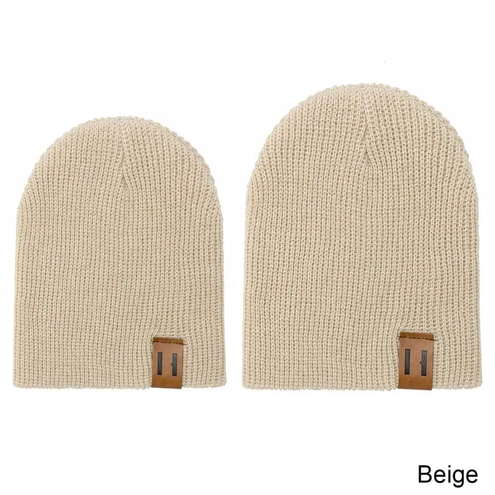 Beige REAKIDS/зимняя детская шапка для родителей и детей, теплая шапка для папы и мамы, вязаная крючком эластичная вязаная шапка, мягкая теплая шапка для малышей - Цвет: Beige