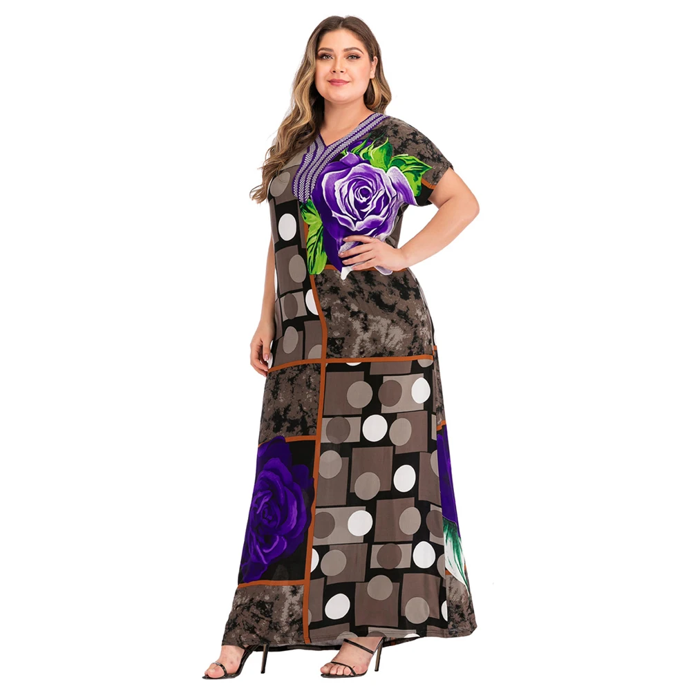 Женское платье макси в мусульманском стиле с коротким рукавом повседневное