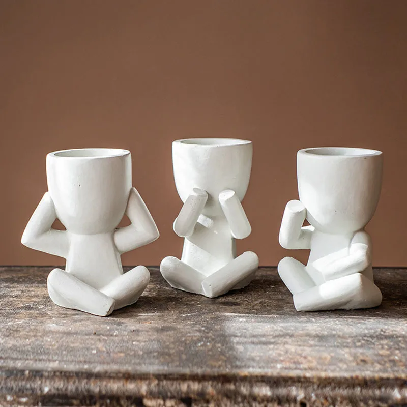 

Nordic Ceramic Art Portrait Sculpture Ornaments White Graffiti Flower Pots Succulents Bonsai Pot Garden Decoration Accessories