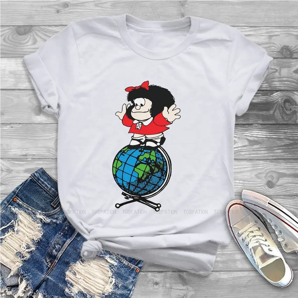 

Футболка для девочек выше мира Mafalda комикс Quino футболки стильная женская футболка 5XL мягкий принт оверсайз