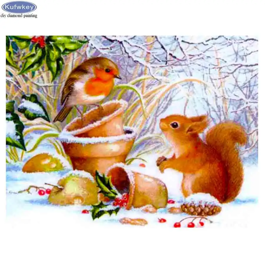 

DIY 5D Diamond Painting Kit Animal Bird Cross Stitch Diamond Embroidery squirrel Patterns Full Rhinestones Mosaic Christmas Gift