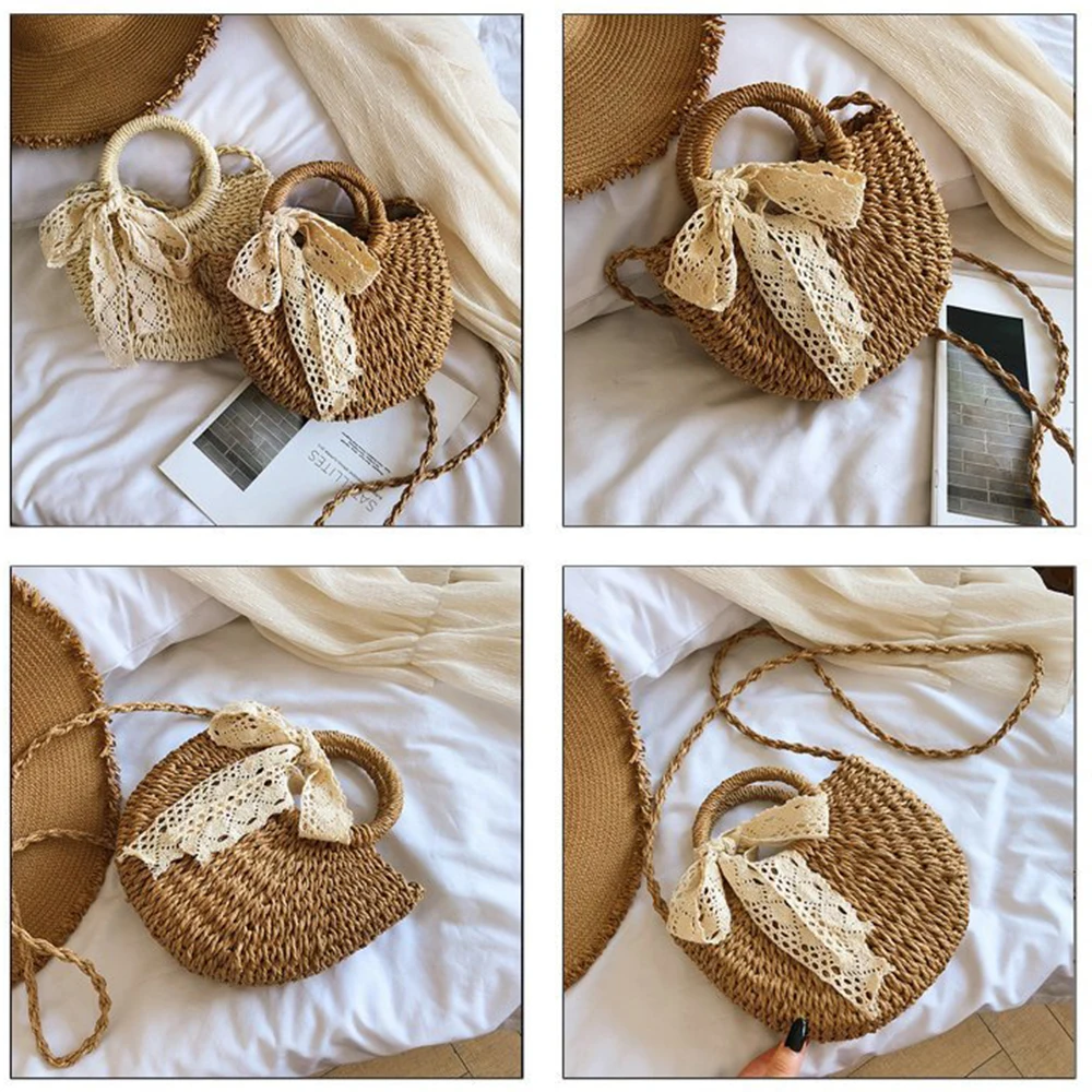 Плетеная винтажная Соломенная Сумочка для женщин ажурная сумка ручной работы в