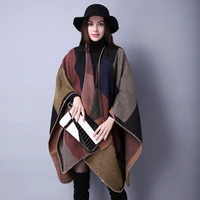 autumn and winter scarf wild plaid ladies travel shawl imitation cashmere ethnic style split thickened cloak
