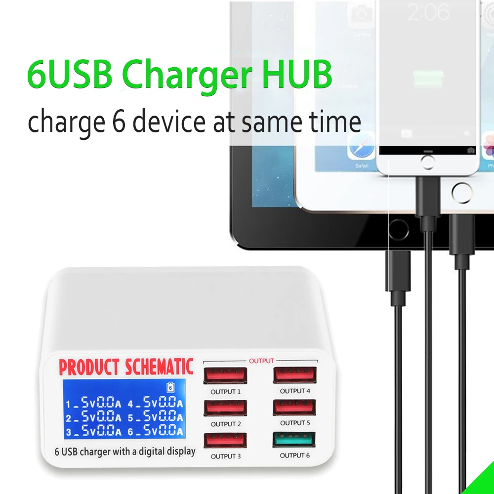 Зарядное устройство USB с многопортовым USB-портом и ЖК-дисплеем | Электроника