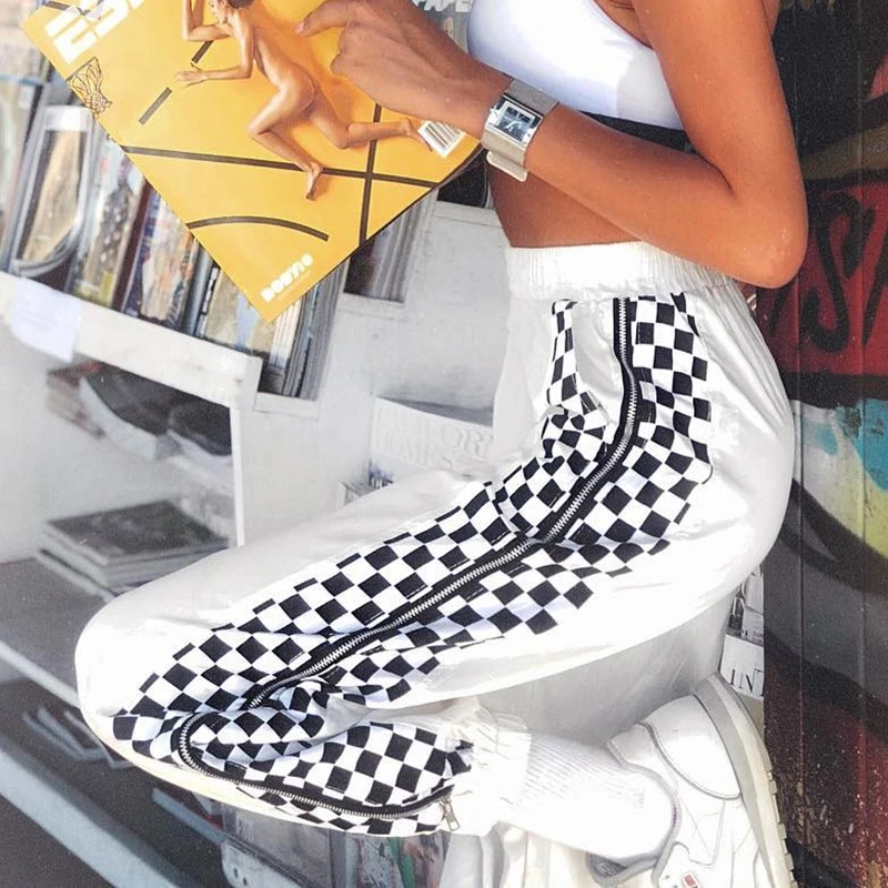 Брюки Джоггеры в клетку новинка 2021 спортивные брюки на молнии стиле хип хоп