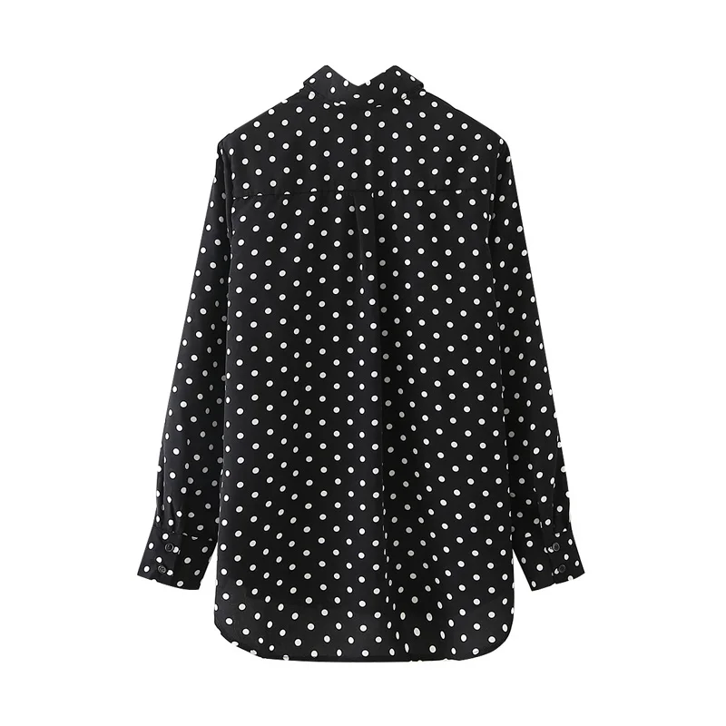 

Spring and Autumn Women's Casual Polka Dot Print Lapel Long Sleeve Loose Shirt