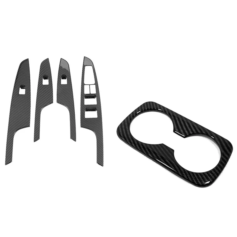 

For Hyundai Tucson 2015-2020 Carbon Fiber Car Cup Holder & Window Armrest Lift Switch Frame Cover Trim Decor Sticker