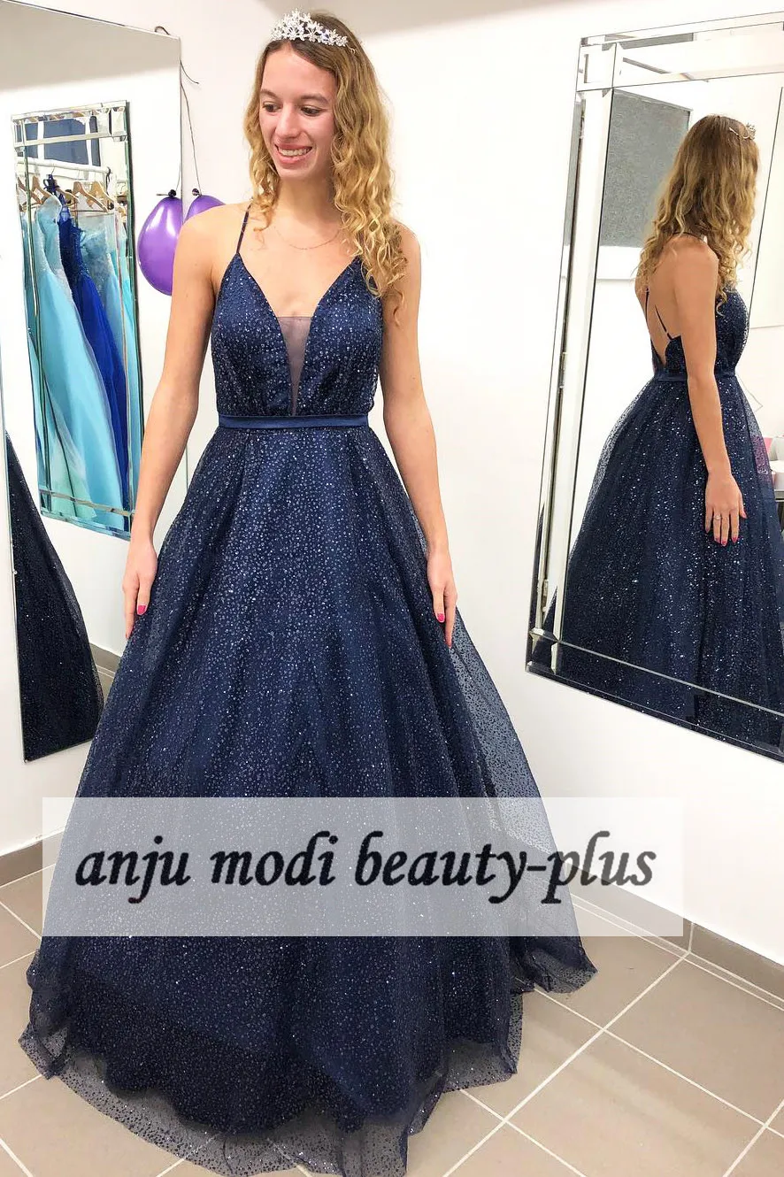 

2021 Long Sparkly Sequin V Neck Prom Dresses Spaghetti Straps Sleeveless Formal Evening Party Ball Gown Robe De Soiree