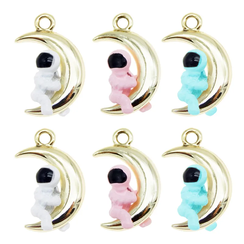 6 шт./лот микс эмаль астронавт Луна Подвески для сережек ожерелье кулон 20*12 мм