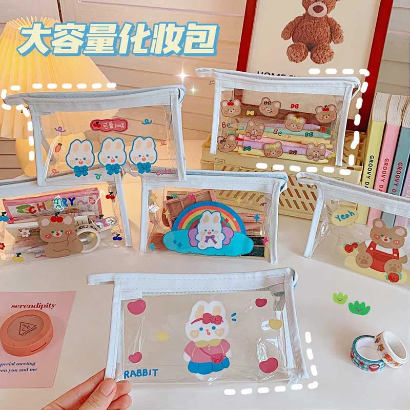 

Kawaii Cartoon Bear large Pen Case Creative PVC Pencil box Cute Girls Makeup Cosmetics Case Gift School Supplies Pencilpouch