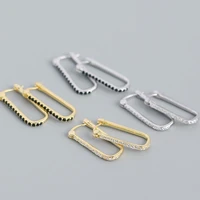 korean fashion ins hot statement earrings rectangular full diamonds ear buckle accessories for women solid 925 sterling silver