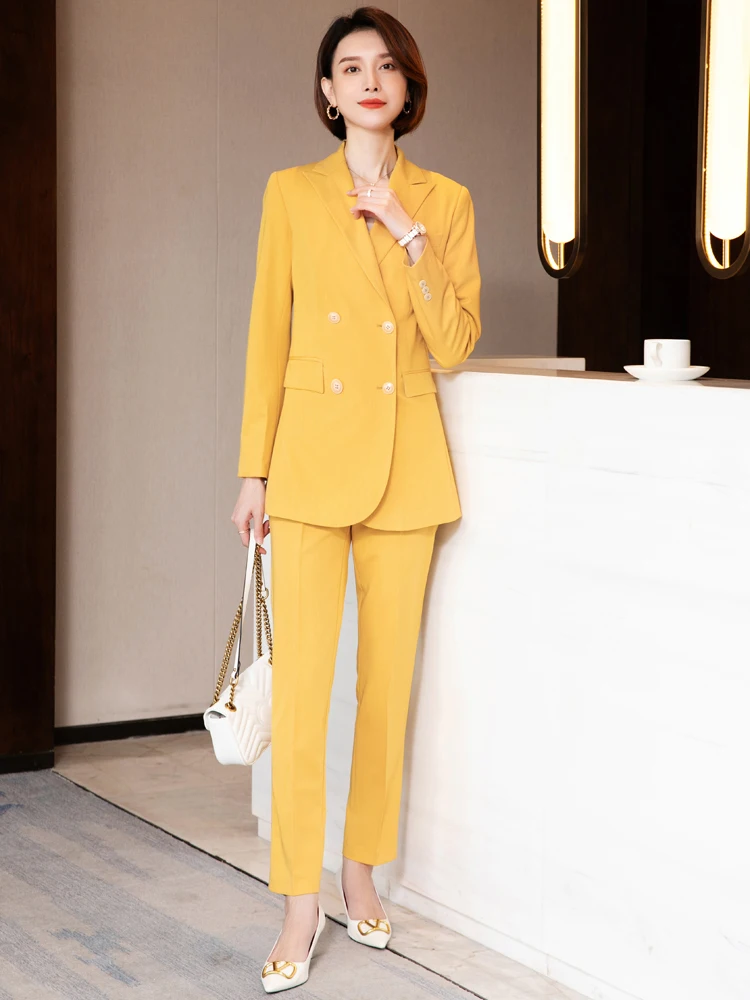 Korean women in autumn and winter formal work clothes; Jacket and trousers apricot business suit women's suit two-piece pants