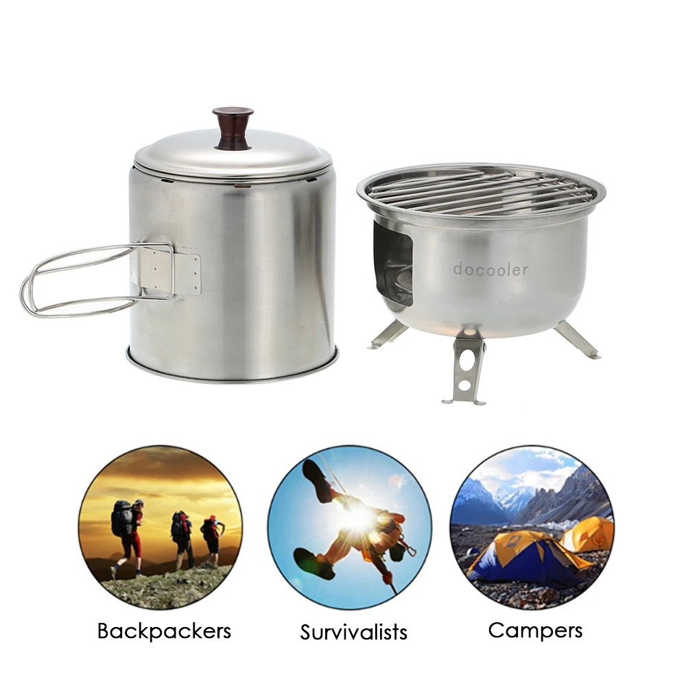 

Portable Stainless Steel Lightweight Wood Stove Outdoor Cooking Picnic BBQ Camping Stove Mesh bag Solidified Alcohol Stove