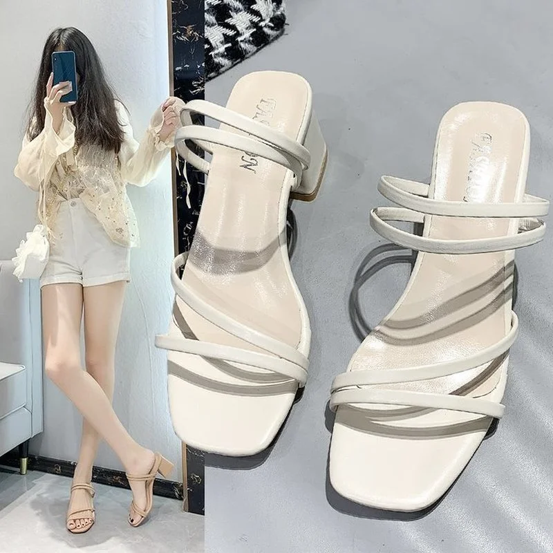 

Slippers Women Sandals Summer beige Shoes Flats Heel Flip Gladiator Brief Flip flop Sandals Women Shoes Woman Back Strap mujer