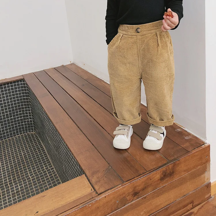Милые модные вельветовые брюки с широкими штанинами для девочек на осень