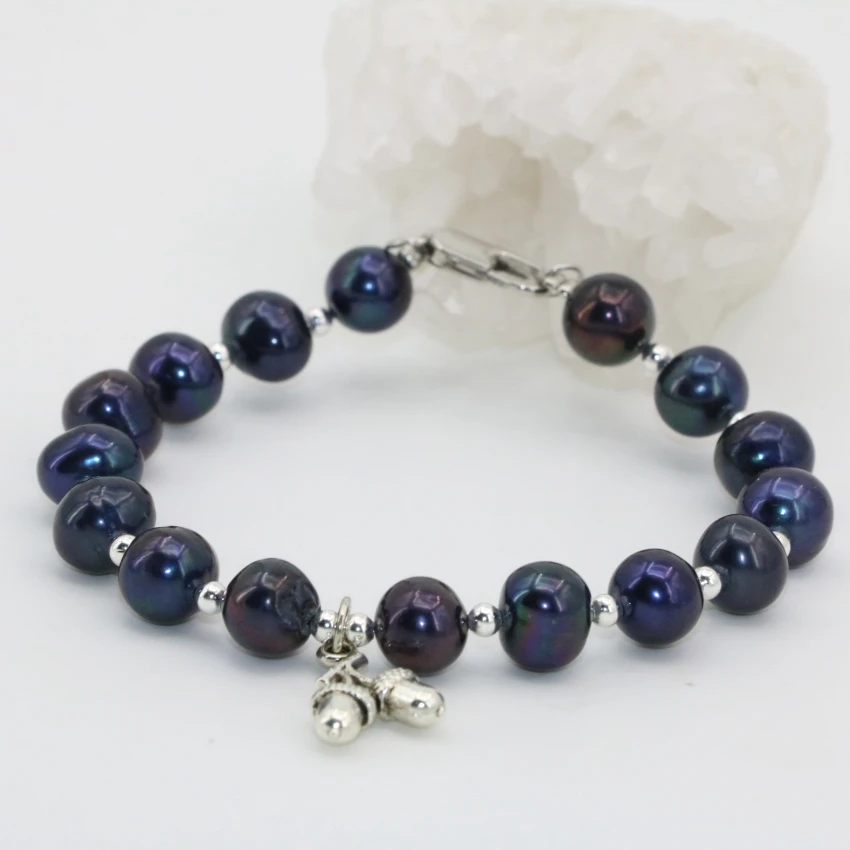 Factory Outlet натуральный черный пресноводным культивированным жемчугом 8-9 мм круглые