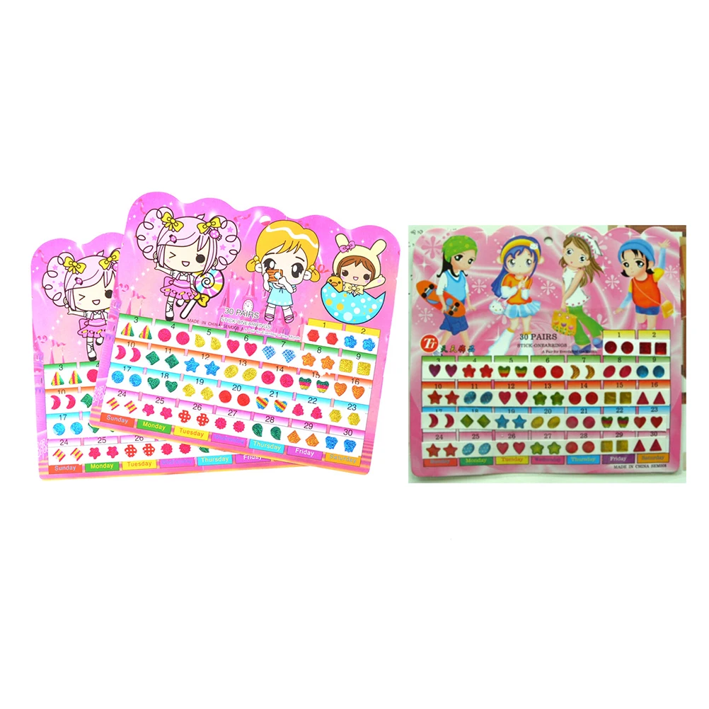 Pegatinas para pendientes para ni&ntilde;os y ni&ntilde;as, calcoman&iacute;as de cristal con dibujos animados, adhesivos de caras, 60 uds.-4