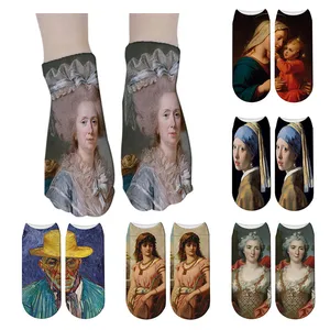 Женские теплые носки нового стиля с 3D принтом, всемирно известные носки Ван Гога с рисунком маслом в стиле ретро, смешные носки унисекс для зимы