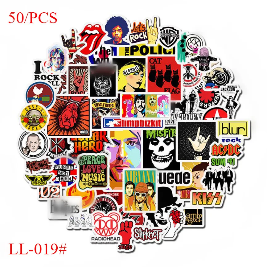 LL-019 #50/за штуку Бесплатная доставка Рок bandPVC Граффити стикер классический